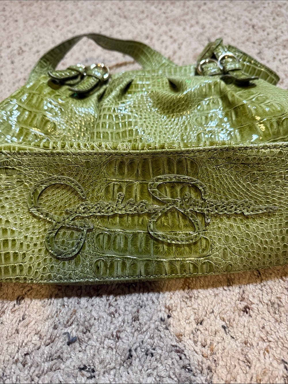 Jessica Simpson Olive Green Croc-Embossed Shoulder Bag - Picture 1 of 11